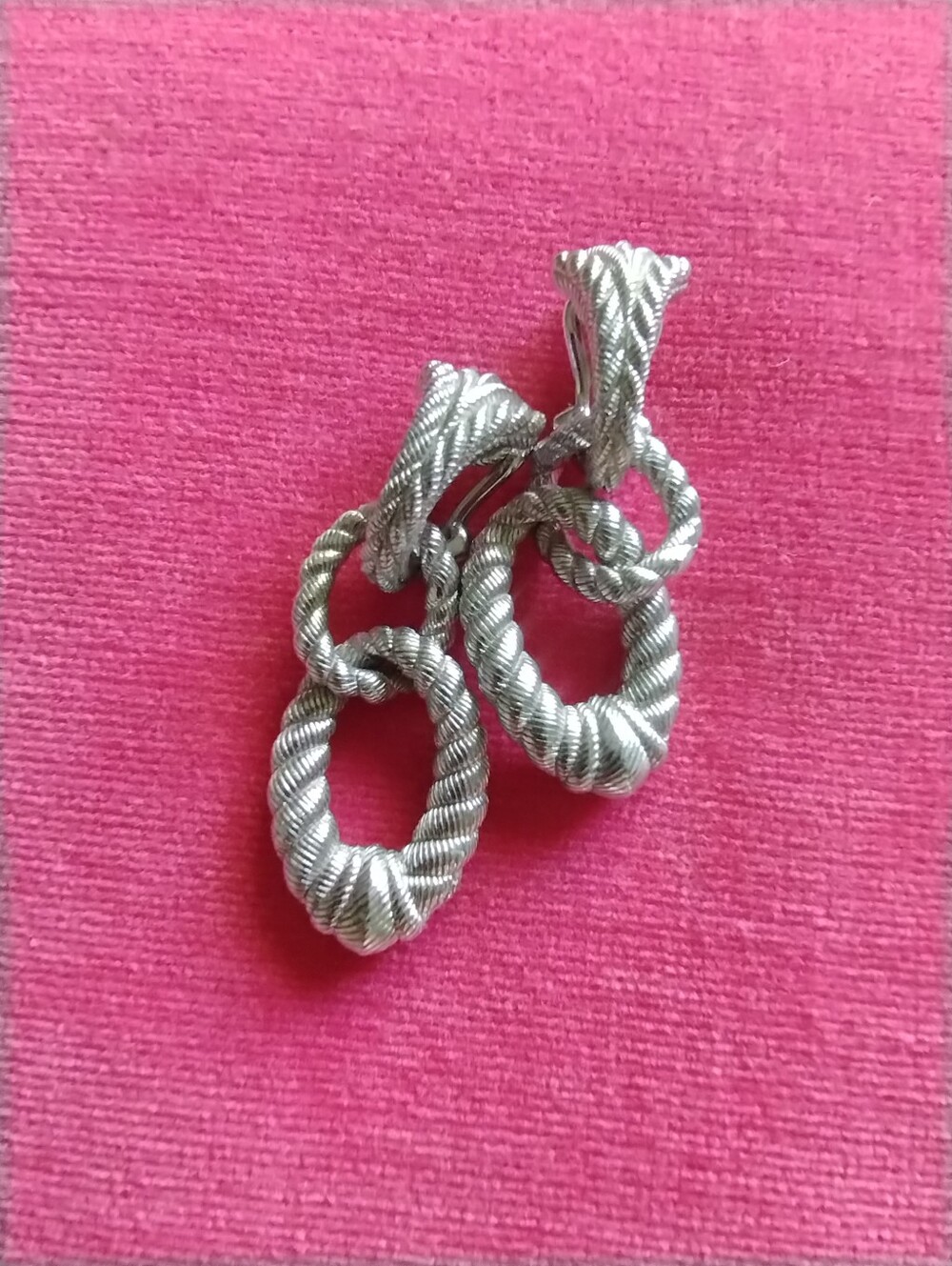 Judith Ripka NEW Sterling Silver Textured Dangle Eternity Hoops Clip On Earrings